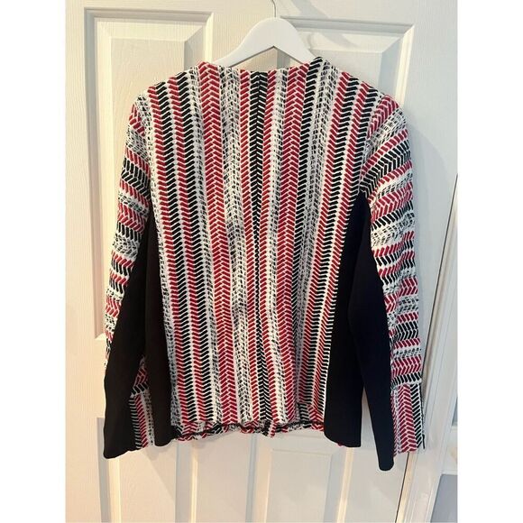 Chicos Red Black White Chevron Side Zip Sweater Jacket sz 2 or L EUC - Picture 8 of 9
